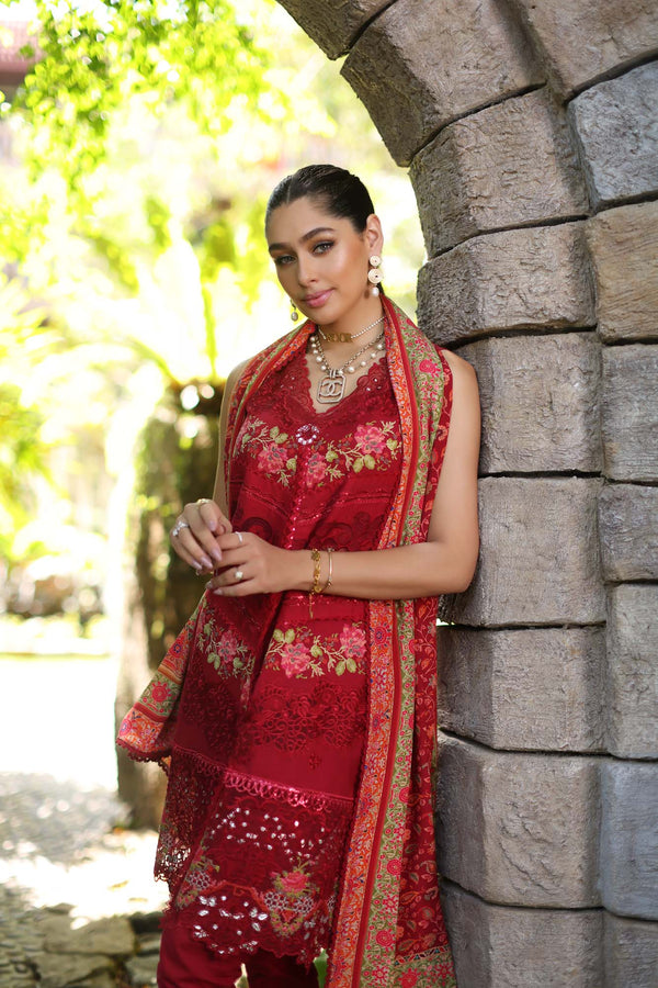 Noor by Saadia Asad | Luxury Chikankari Lawn24 | D12-A Red Chevron - by - Libasekhas UK - Registered Vendor of : Noor by Saadia Asad - 100% Original Designer Dresss