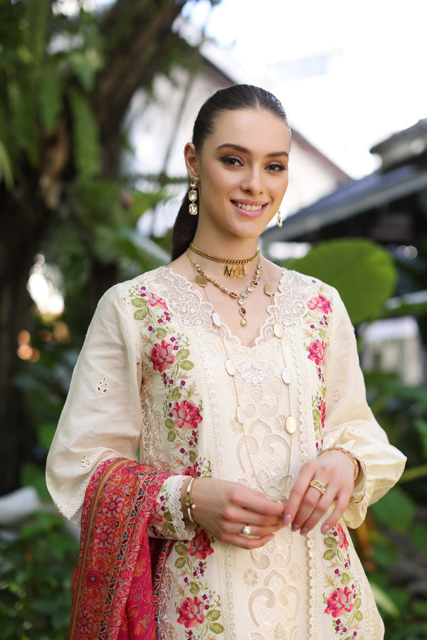 Noor by Saadia Asad | Luxury Chikankari Lawn24 | D12-B Cream Laser - by - Libasekhas UK - Registered Vendor of : Noor by Saadia Asad - 100% Original Designer Dresss