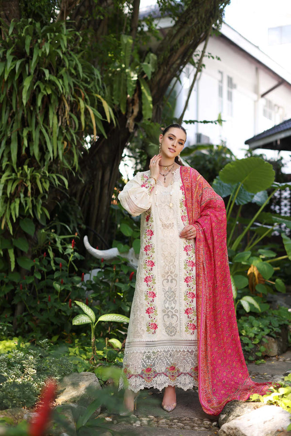 Noor by Saadia Asad | Luxury Chikankari Lawn24 | D12-B Cream Laser - by - Libasekhas UK - Registered Vendor of : Noor by Saadia Asad - 100% Original Designer Dresss