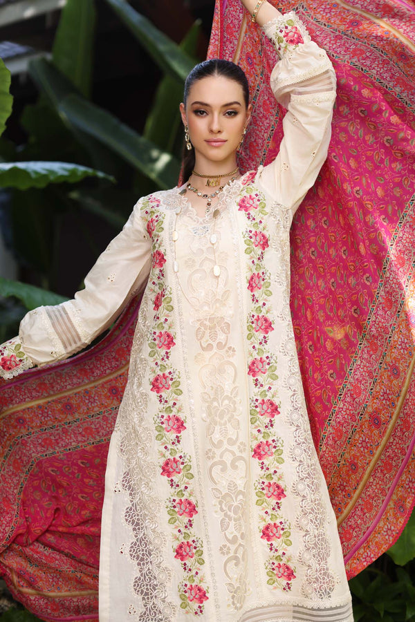 Noor by Saadia Asad | Luxury Chikankari Lawn24 | D12-B Cream Laser - by - Libasekhas UK - Registered Vendor of : Noor by Saadia Asad - 100% Original Designer Dresss