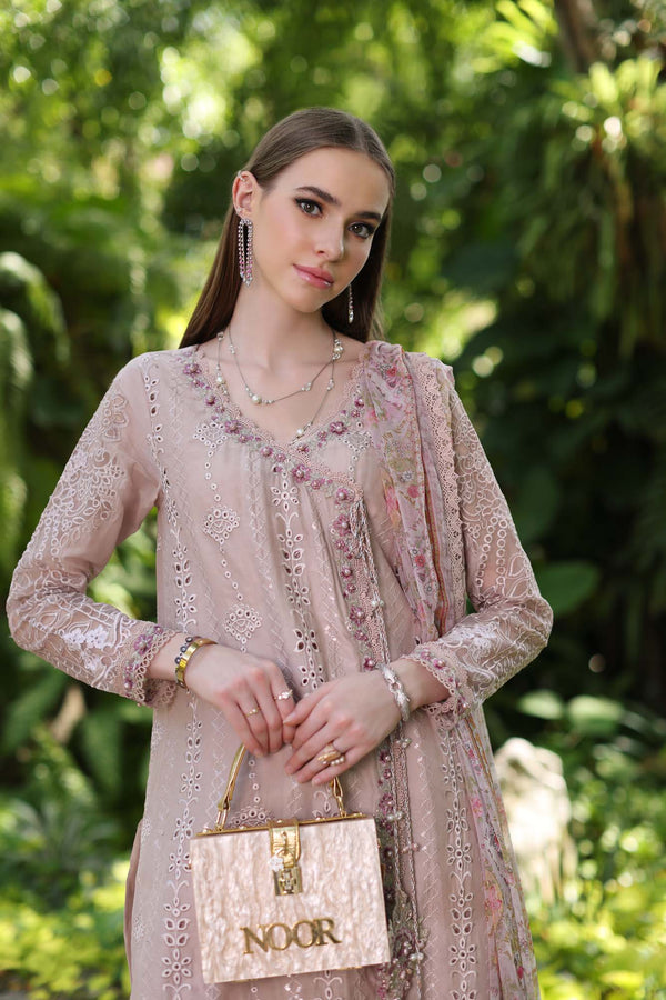 Noor by Saadia Asad | Luxury Chikankari Lawn24 | D3-A Mink Schifli - by - Libasekhas UK - Registered Vendor of : Noor by Saadia Asad - 100% Original Designer Dresss