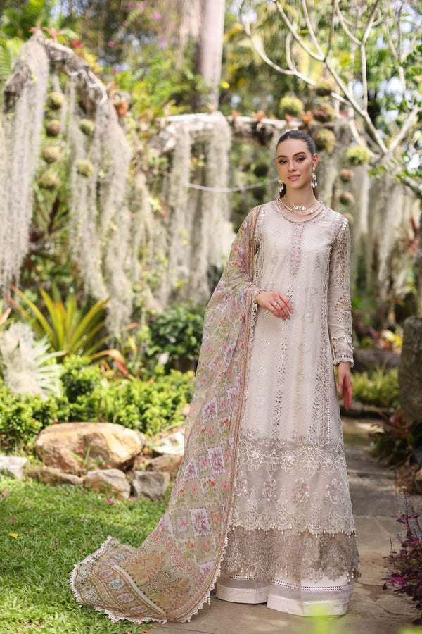 Noor by Saadia Asad | Luxury Chikankari Lawn24 | D3-B Beige Schifli - by - Libasekhas UK - Registered Vendor of : Noor by Saadia Asad - 100% Original Designer Dresss