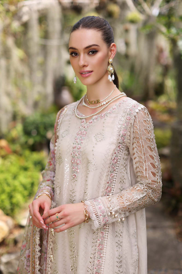 Noor by Saadia Asad | Luxury Chikankari Lawn24 | D3-B Beige Schifli - by - Libasekhas UK - Registered Vendor of : Noor by Saadia Asad - 100% Original Designer Dresss