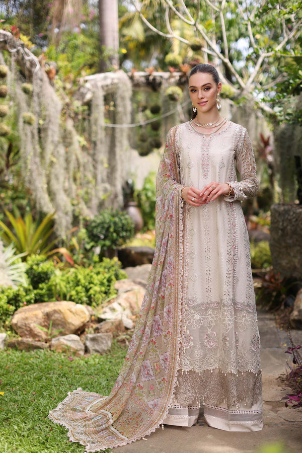 Noor by Saadia Asad | Luxury Chikankari Lawn24 | D3-B Beige Schifli - by - Libasekhas UK - Registered Vendor of : Noor by Saadia Asad - 100% Original Designer Dresss