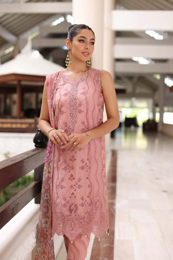 Noor by Saadia Asad | Luxury Chikankari Lawn24 | D4-B Pink Laser - by - Libasekhas UK - Registered Vendor of : Noor by Saadia Asad - 100% Original Designer Dresss