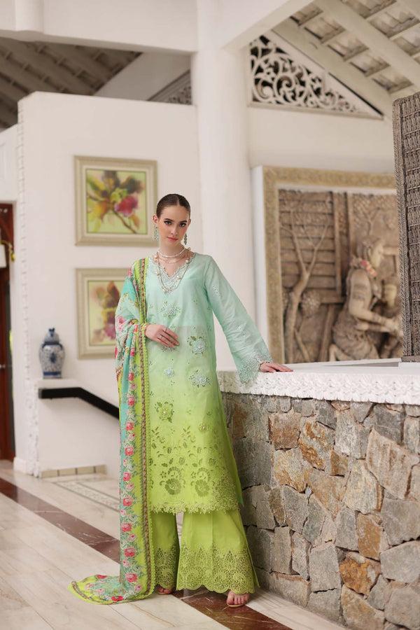 Noor by Saadia Asad | Luxury Chikankari Lawn24 | D5-A Aqua Ombre - by - Libasekhas UK - Registered Vendor of : Noor by Saadia Asad - 100% Original Designer Dresss