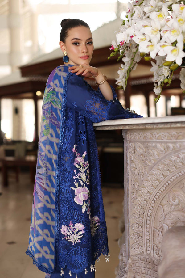 Noor by Saadia Asad | Luxury Chikankari Lawn24 | D10-B Blue Electric - by - Libasekhas UK - Registered Vendor of : Noor by Saadia Asad - 100% Original Designer Dresss