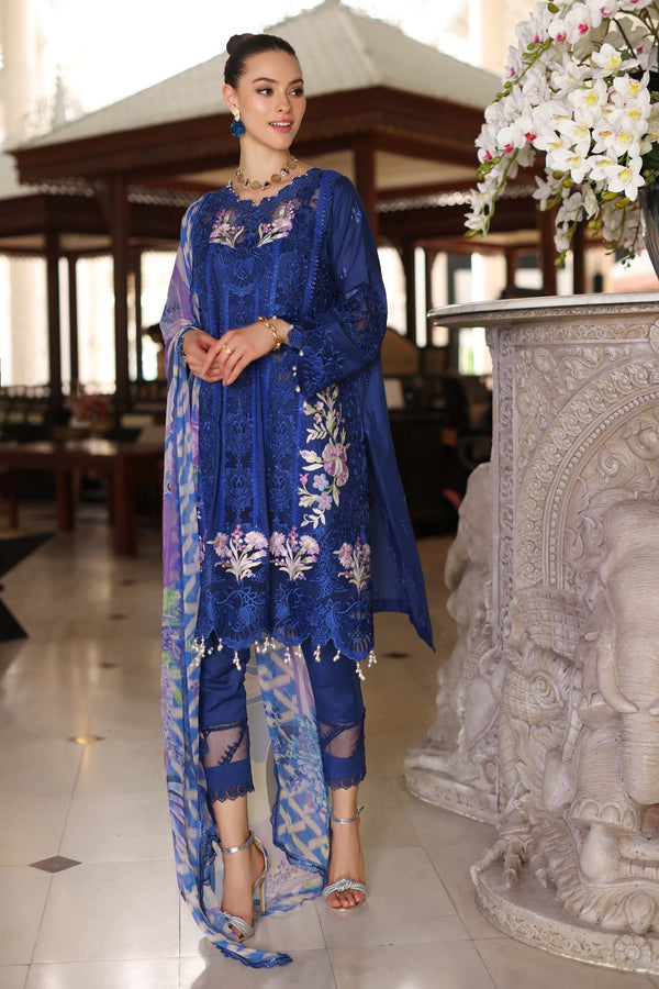 Noor by Saadia Asad | Luxury Chikankari Lawn24 | D10-B Blue Electric - by - Libasekhas UK - Registered Vendor of : Noor by Saadia Asad - 100% Original Designer Dresss