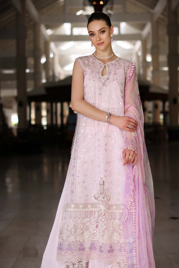 Noor by Saadia Asad | Luxury Chikankari Lawn24 | D11-A Pink Schifli - by - Libasekhas UK - Registered Vendor of : Noor by Saadia Asad - 100% Original Designer Dresss