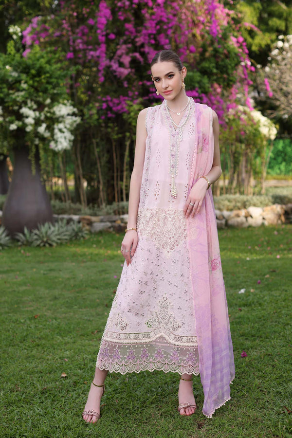 Noor by Saadia Asad | Luxury Chikankari Lawn24 | D11-A Pink Schifli - by - Libasekhas UK - Registered Vendor of : Noor by Saadia Asad - 100% Original Designer Dresss