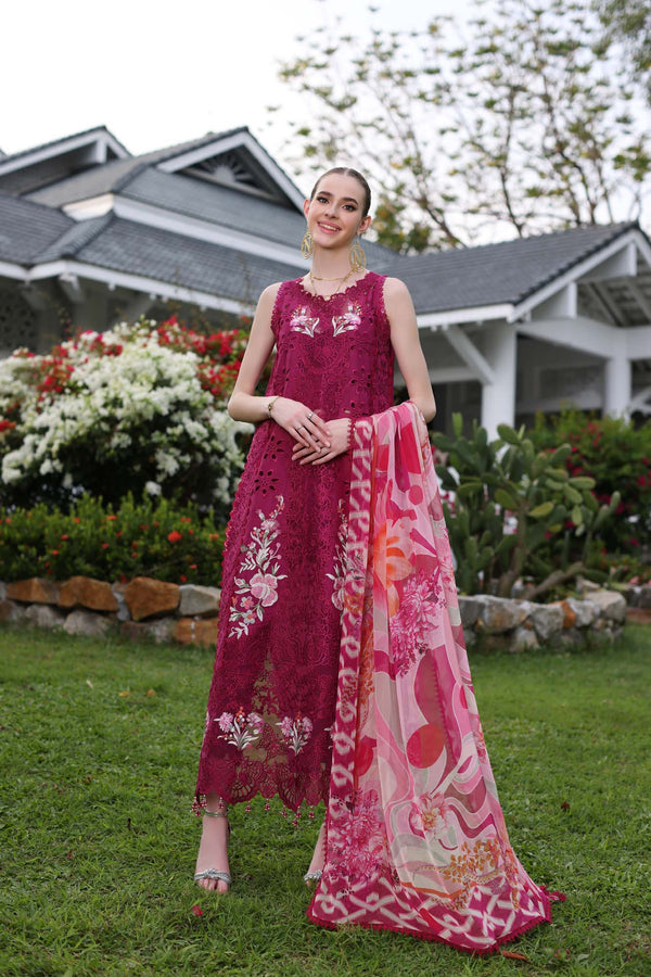 Noor by Saadia Asad | Luxury Chikankari Lawn24 | D10-A FUCHIA - by - Libasekhas UK - Registered Vendor of : Noor by Saadia Asad - 100% Original Designer Dresss