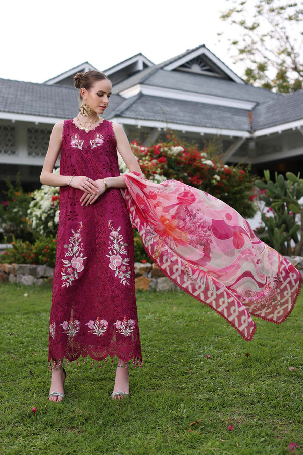 Noor by Saadia Asad | Luxury Chikankari Lawn24 | D10-A FUCHIA - by - Libasekhas UK - Registered Vendor of : Noor by Saadia Asad - 100% Original Designer Dresss