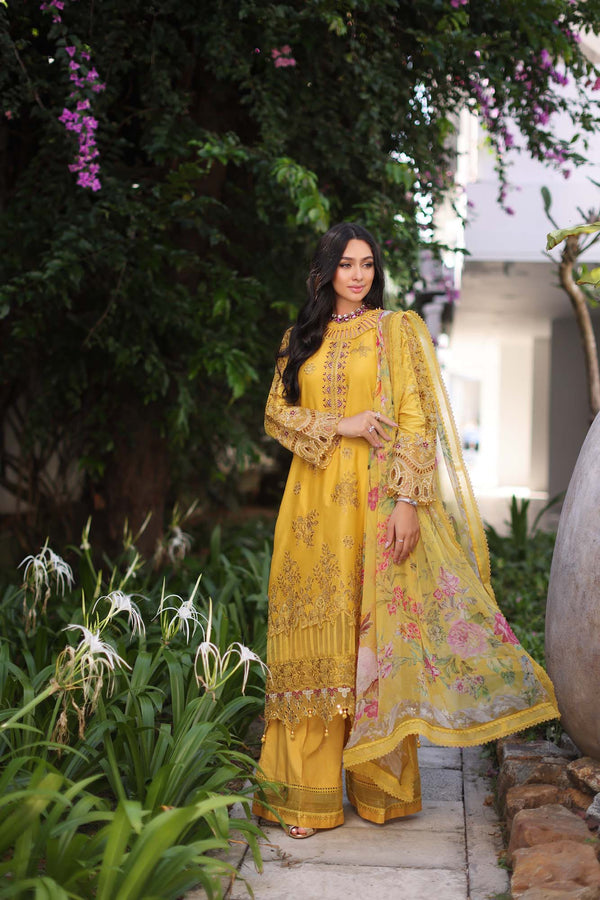 Noor by Saadia Asad | Luxury Chikankari Lawn24 | D8-B Mustard - by - Libasekhas UK - Registered Vendor of : Noor by Saadia Asad - 100% Original Designer Dresss