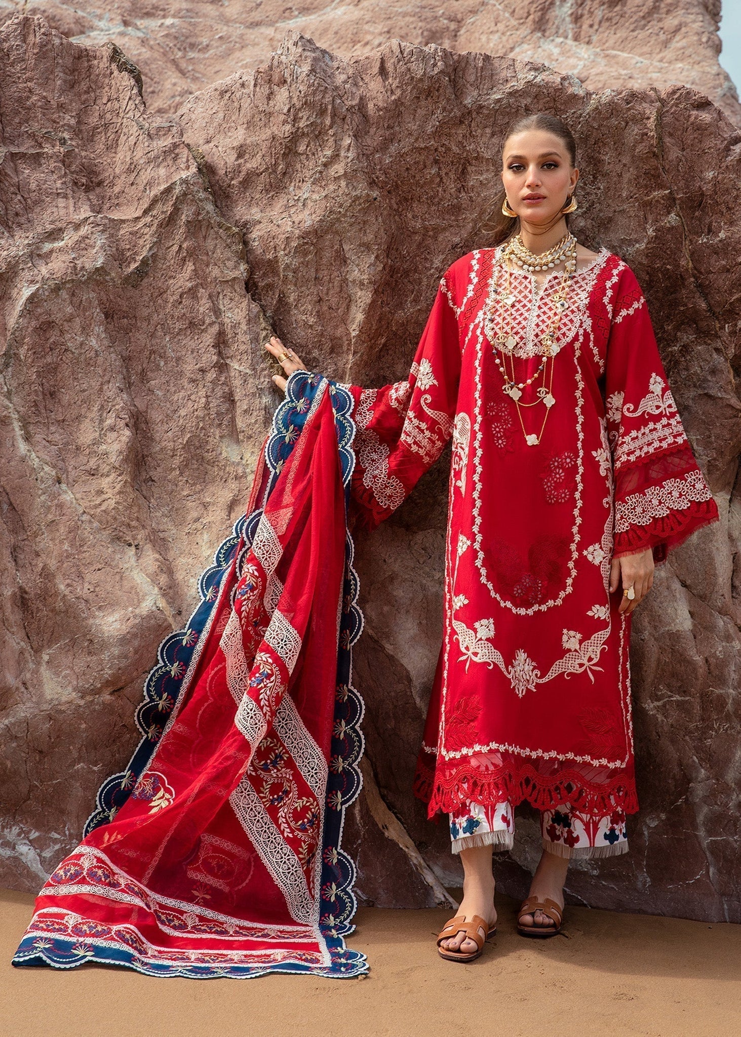 Crimson | Lawn 24 | Stars of Fire - Flame red - Luxury -  Libasekhas