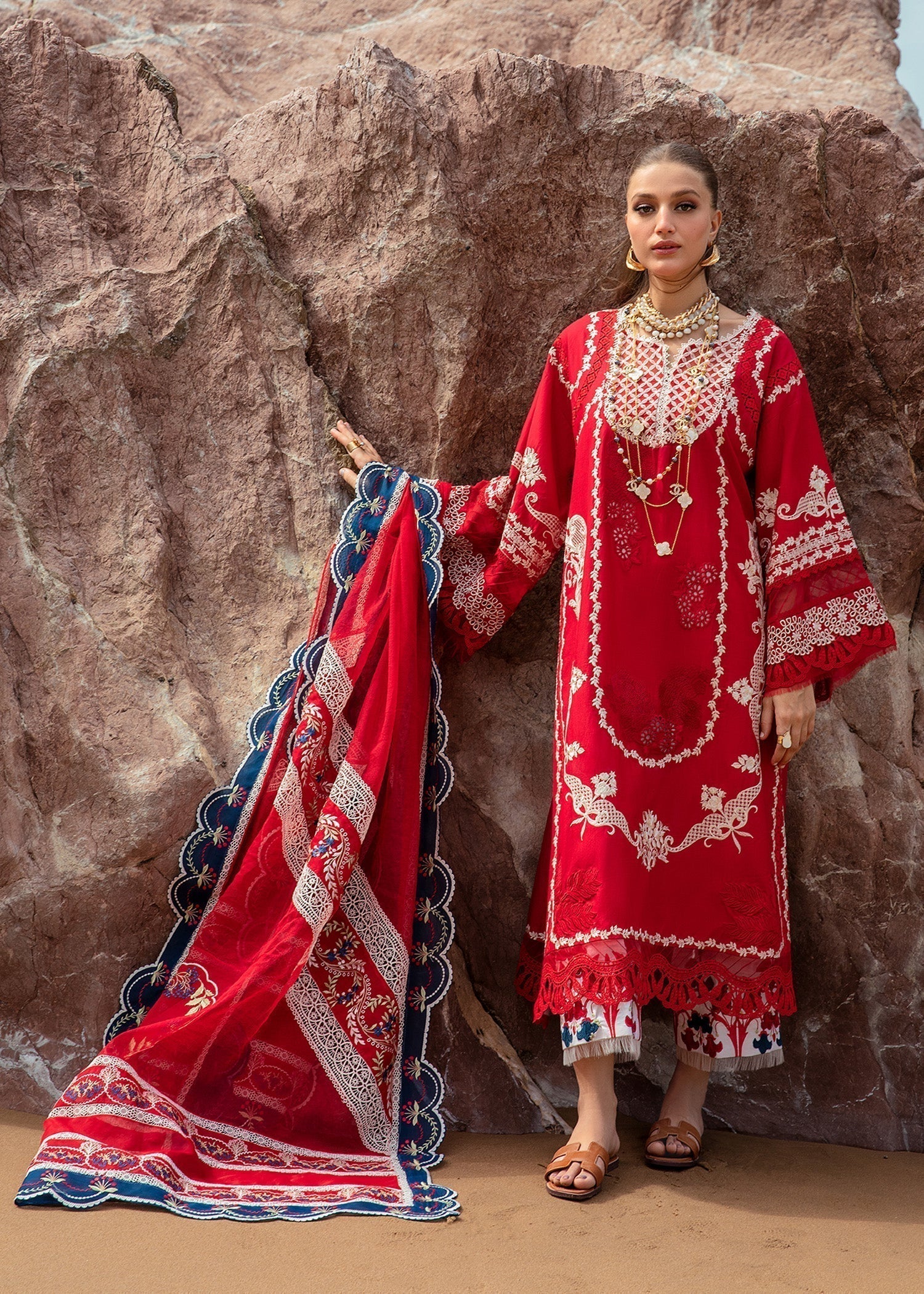 Crimson | Lawn 24 | Stars of Fire - Flame red - Luxury -  Libasekhas