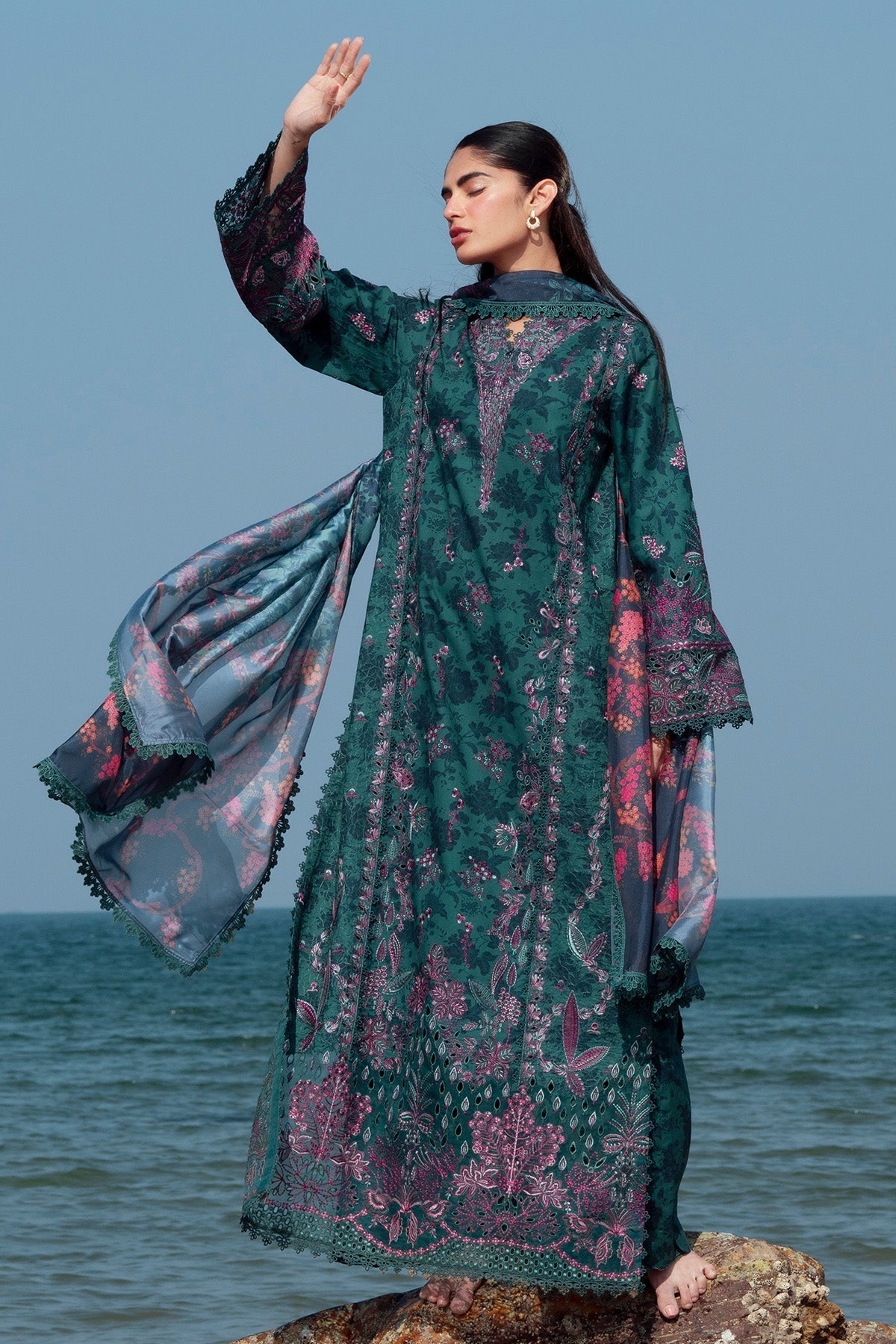 Afrozeh | Summer Together 25 | Emerald - by - Libasekhas UK - Registered Vendor of : Afrozeh - 100% Original Designer Dresss
