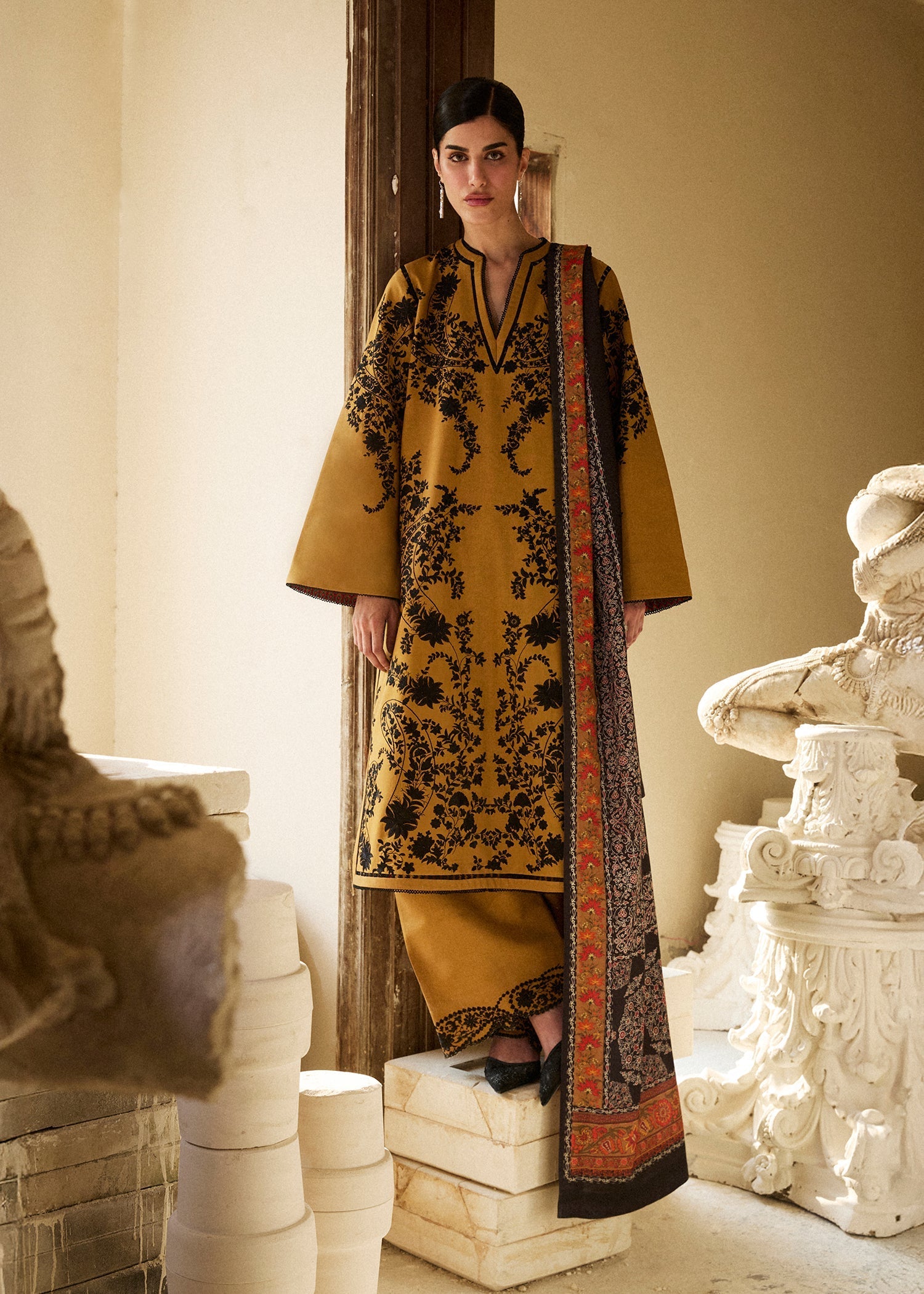 Hussain Rehar | Khaddar Pret 25 |MERI GOLD - by Libasekhas UK - Registered Vendor of : Hussain Rehar - 100% Original Designer Dress