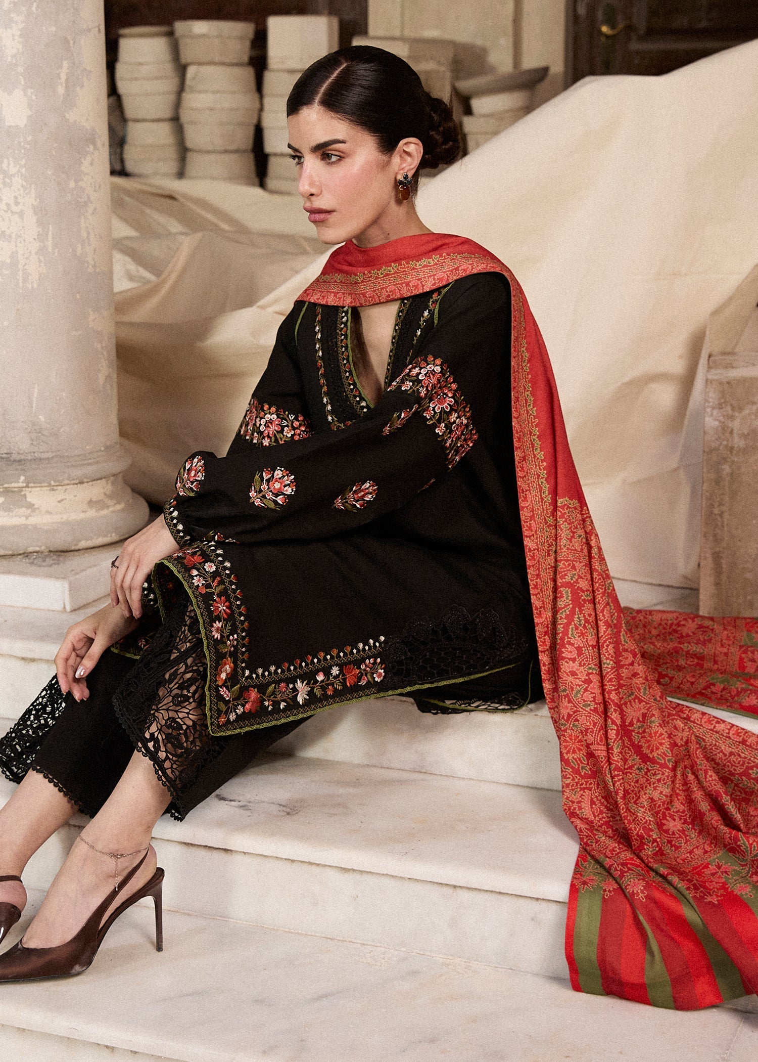 Hussain Rehar | Khaddar Pret 25 | SIYAH - by Libasekhas UK - Registered Vendor of : Hussain Rehar - 100% Original Designer Dress
