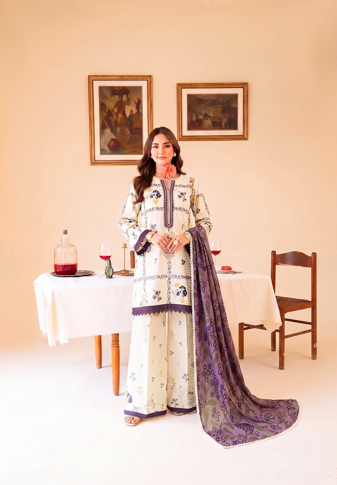 Faiza Faisal | FNF Printed Lawn | WHITY PLUM - by Libasekhas UK - Registered Vendor of : Faiza Faisal - 100% Original Designer Dress