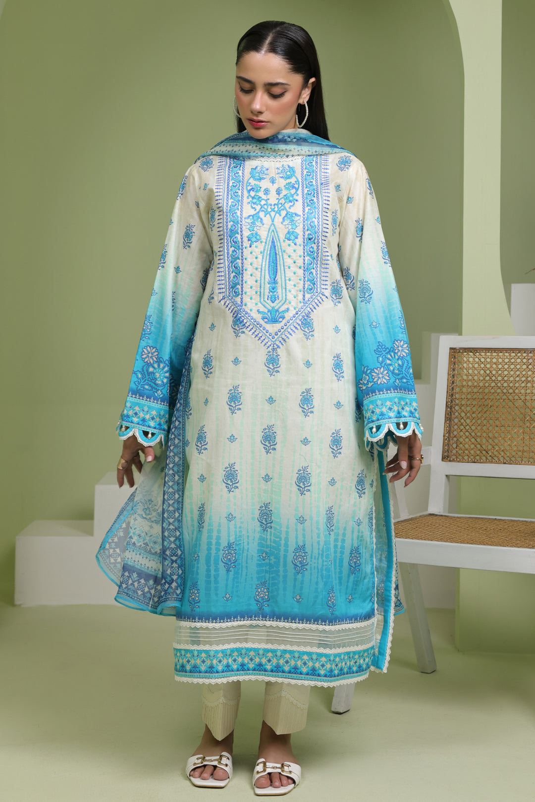 Zellbury | Unstitched 2 Piece Lawn | Embroidered Shirt Dupatta - 1694 - by - Libasekhas UK - Registered Vendor of : Zellbury Women - 100% Original Designer Dresss