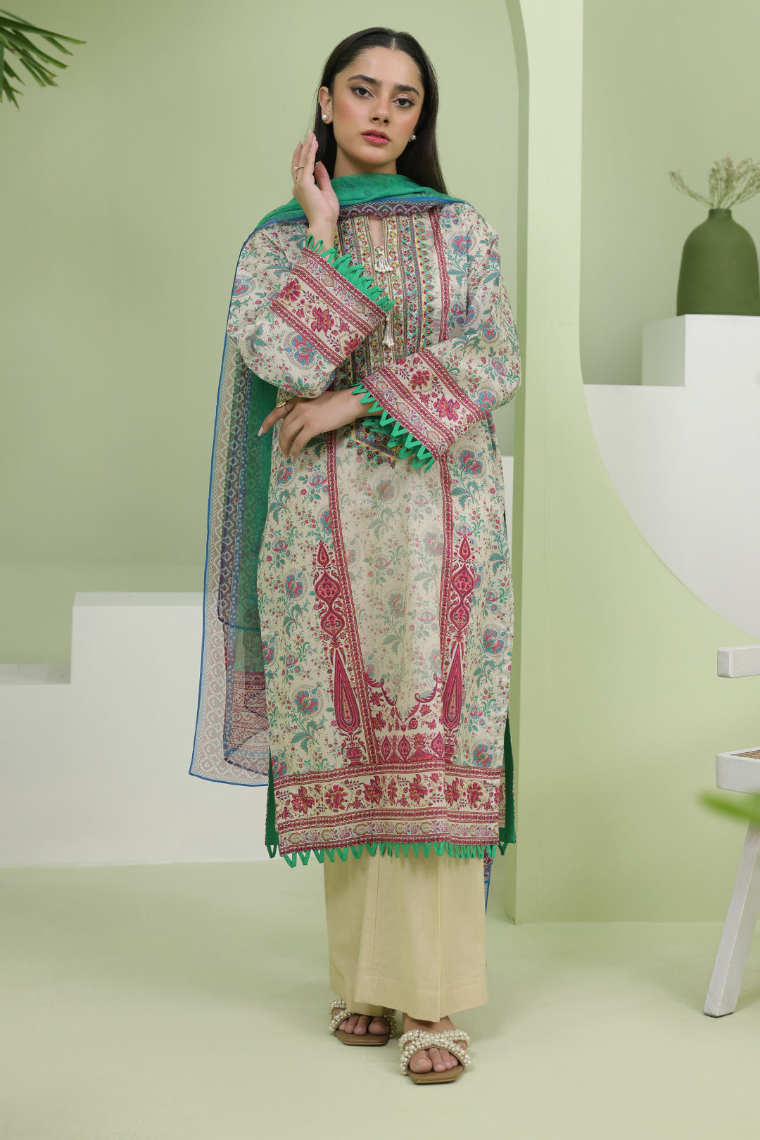 Zellbury | Unstitched 2 Piece Lawn | Embroidered Shirt Dupatta - 1714 - by - Libasekhas UK - Registered Vendor of : Zellbury Women - 100% Original Designer Dresss
